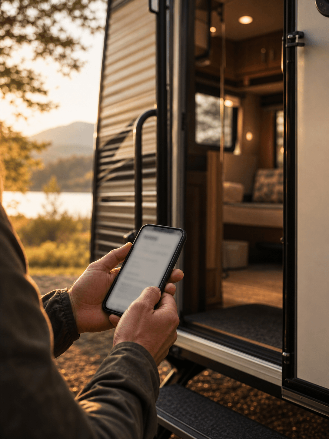 Customer preparing a service request near an RV